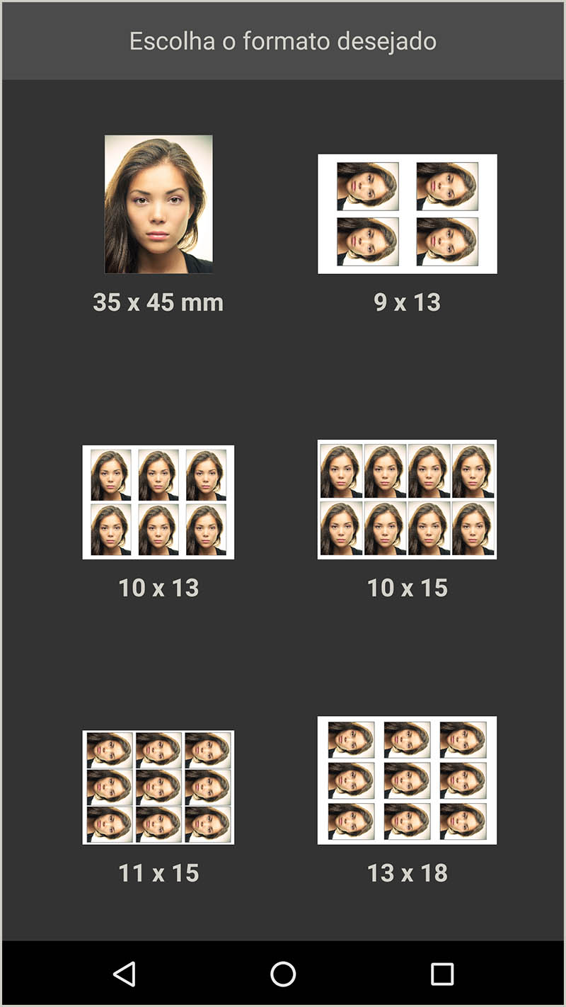 Múltiplas fotos de passaporte em um formato de foto (Aplicativo Android)