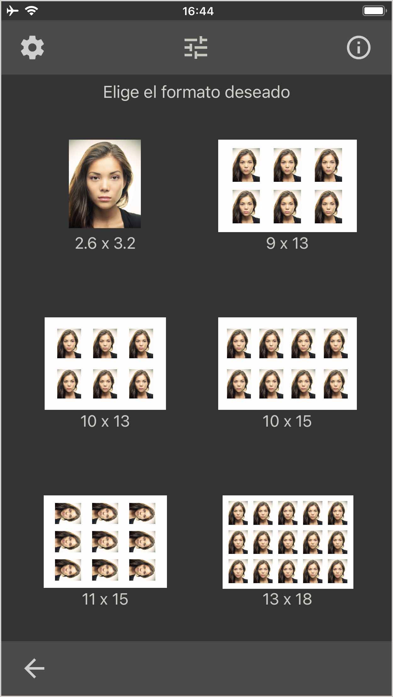 Múltiples fotos de pasaporte en un formato de fotografía. (Aplicación iOS)