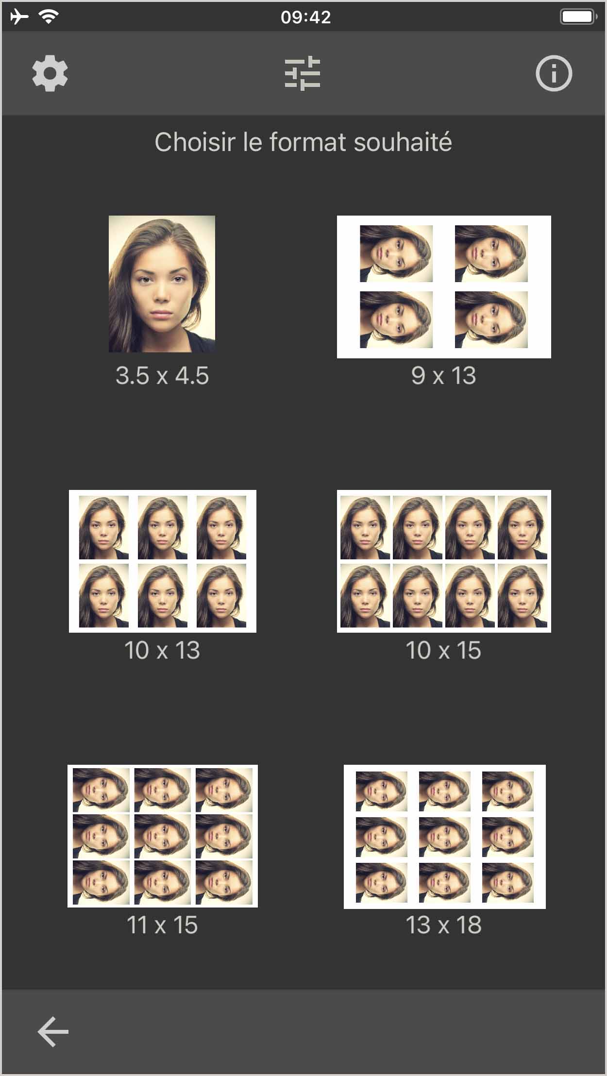 Photos de passeport multiples dans un format de photo. (Application iOS)