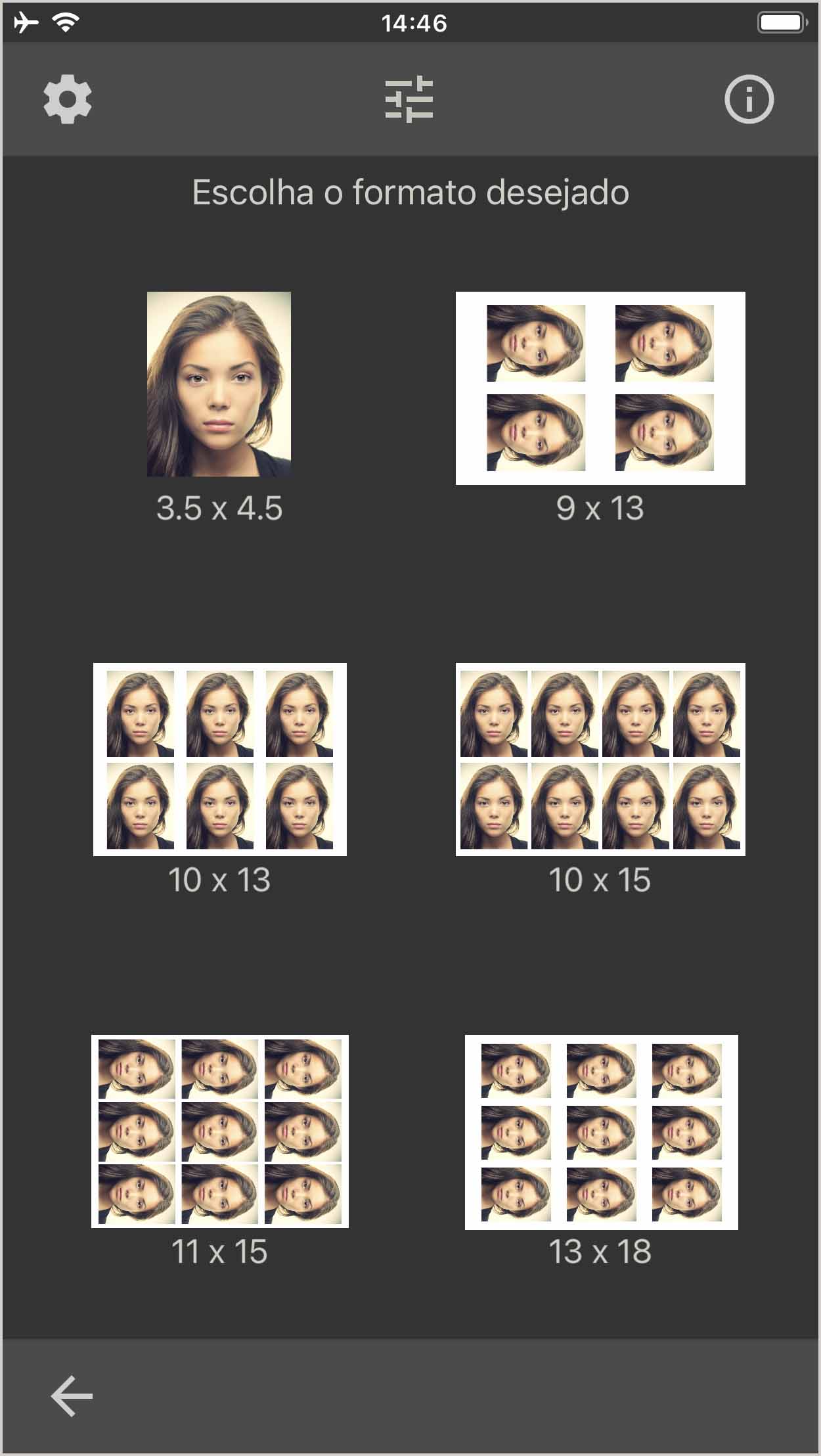 Múltiplas fotos de passaporte em um formato de foto (Aplicativo iOS)