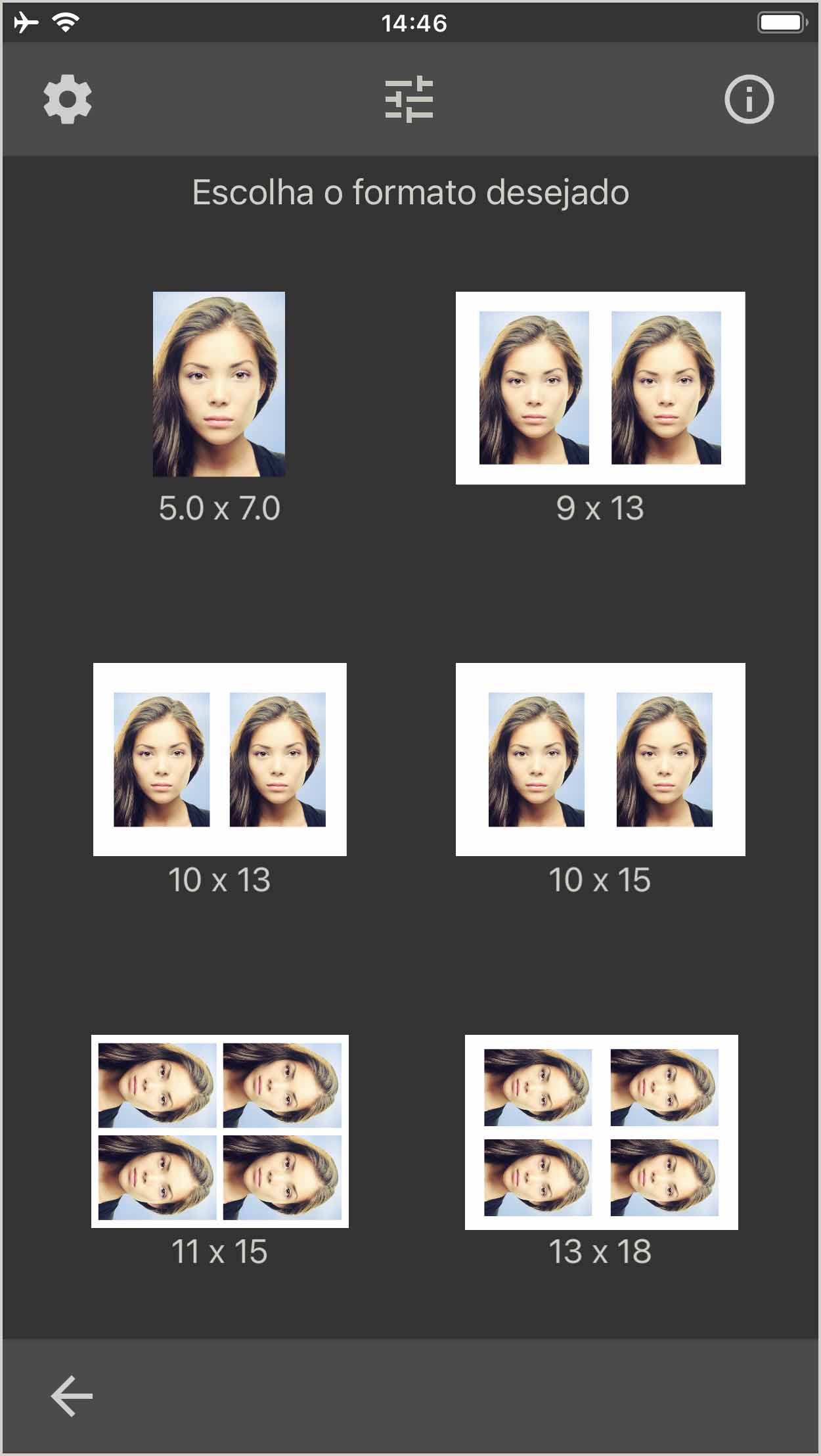 Configurações do aplicativo de foto do passaporte (Aplicativo iOS)